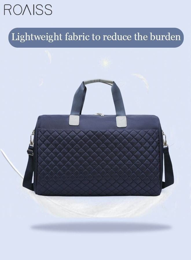 Quilted Travel Duffel Bag Large Capacity Lightweight Waterproof Oxford Fabric Multipurpose Shoulder Luggage Bag for Fitness Sports Training Trip for Unisex Blue