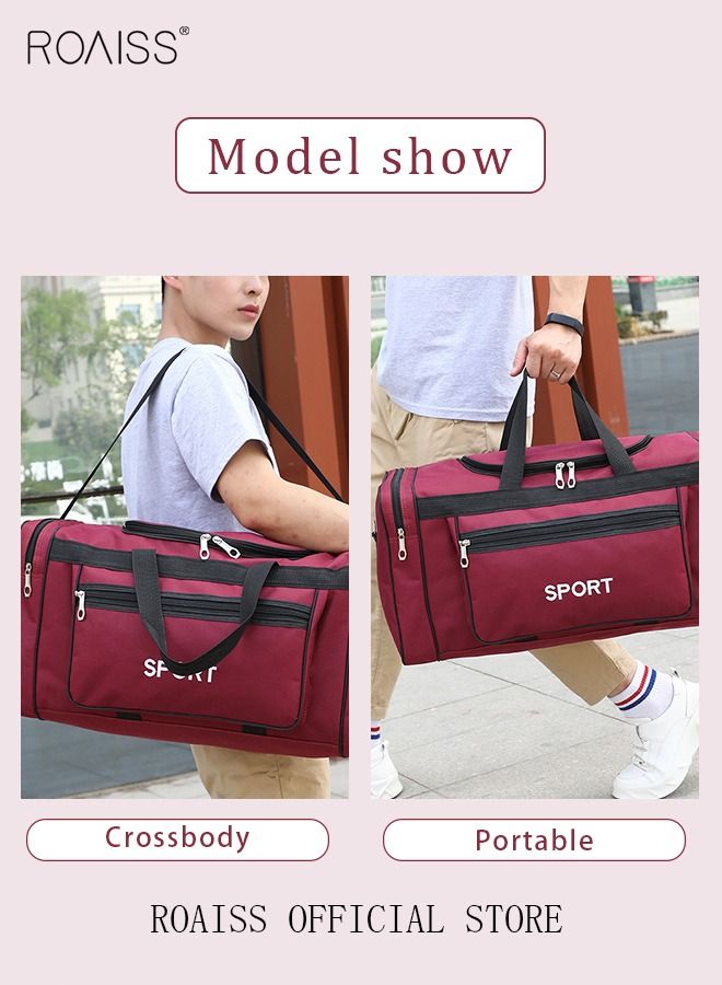 Unisex Travel Duffel Bag Large Capacity Lightweight Wear-resistant Oxford Fabric Multipurpose Foldable Luggage Handbag for Fitness Sports Training Trip Red