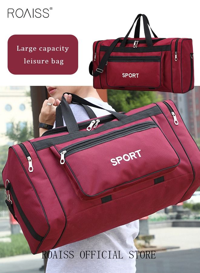 Unisex Travel Duffel Bag Large Capacity Lightweight Wear-resistant Oxford Fabric Multipurpose Foldable Luggage Handbag for Fitness Sports Training Trip Red