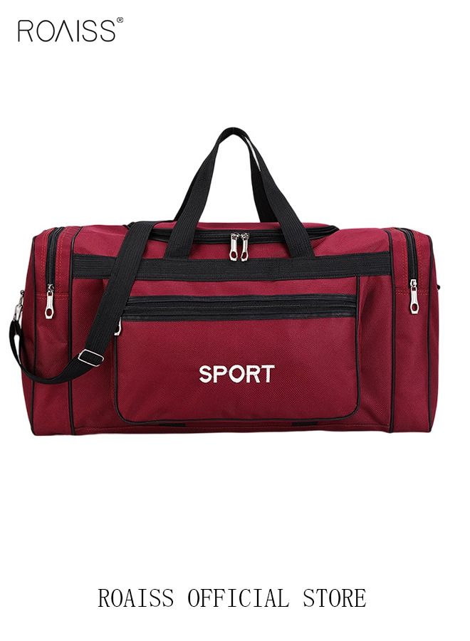 Unisex Travel Duffel Bag Large Capacity Lightweight Wear-resistant Oxford Fabric Multipurpose Foldable Luggage Handbag for Fitness Sports Training Trip Red