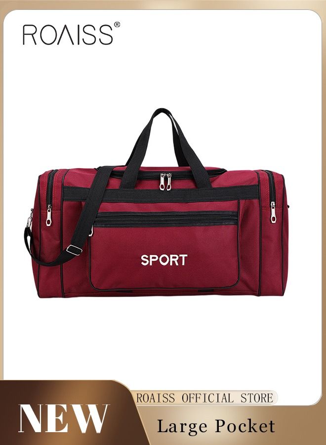 Unisex Travel Duffel Bag Large Capacity Lightweight Wear-resistant Oxford Fabric Multipurpose Foldable Luggage Handbag for Fitness Sports Training Trip Red