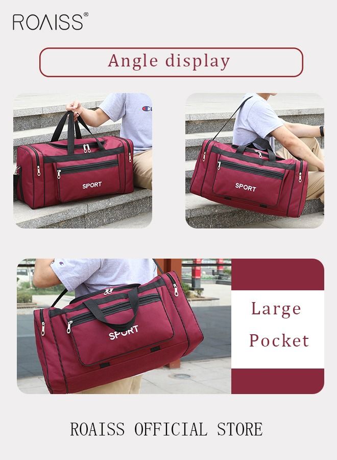 Unisex Travel Duffel Bag Large Capacity Lightweight Wear-resistant Oxford Fabric Multipurpose Foldable Luggage Handbag for Fitness Sports Training Trip Red