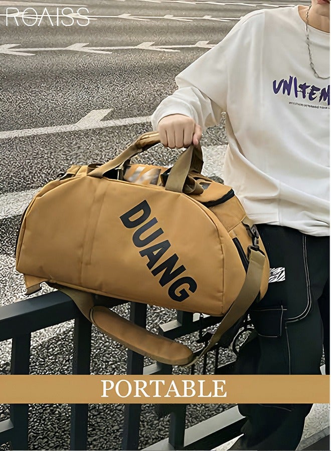 Unisex Gym Duffel Bag Sports Backpack Portable Luggage Handbag Wet and Dry Separation Shoes Compartment Large Capacity Crossbody Bag for Fitness Travel Brown