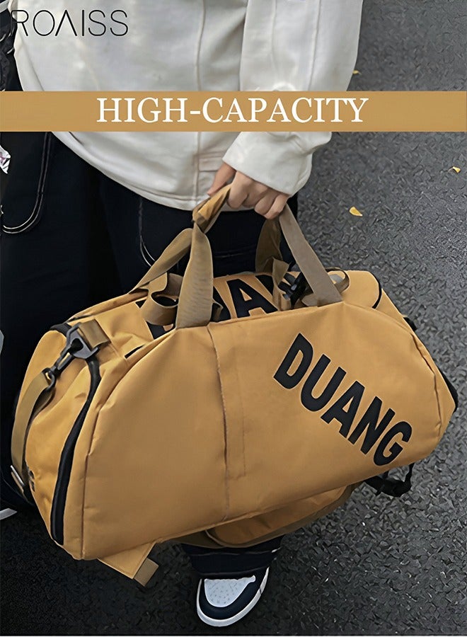 Unisex Gym Duffel Bag Sports Backpack Portable Luggage Handbag Wet and Dry Separation Shoes Compartment Large Capacity Crossbody Bag for Fitness Travel Brown