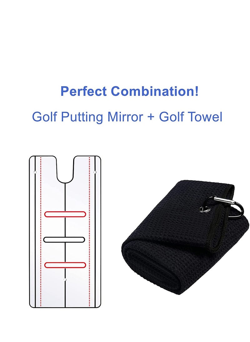 Golf Putting Mirror Putter Line Portable Putting Aid Professional Golf Training Equipment Golf Putting Practice for Beginners with a Black Golf Towel