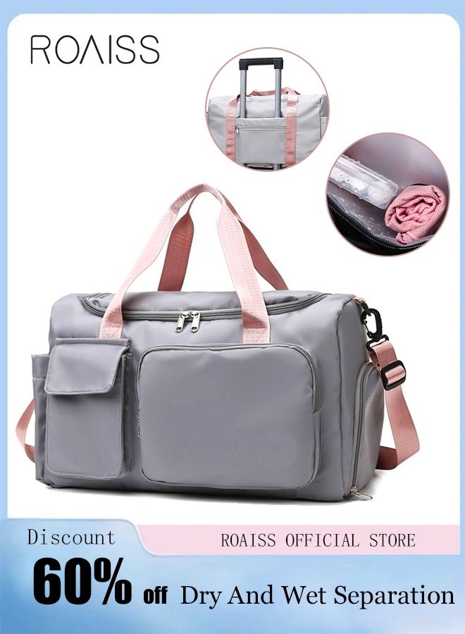 Large Capacity Gym Sacks Waterproof Duffel Bag for Women Men Travel Sports Yoga Grey