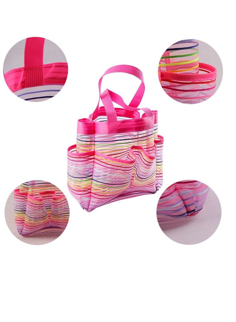 5pcs Beach Tote Bag Beach Toy Storage Bag Beach Shell Bag Kids Beach Bag Mesh Pool Bag Rainbow Mesh Storage Toy Backpack
