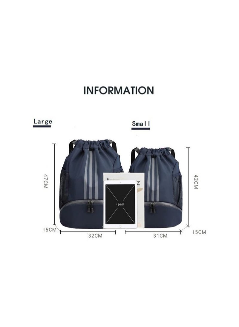Drawstring Backpack Bag Gym Sack String Men Women Basketball Bundle Pocket Student School Football Storage Large Capacity Fitness Dark Blue S/L