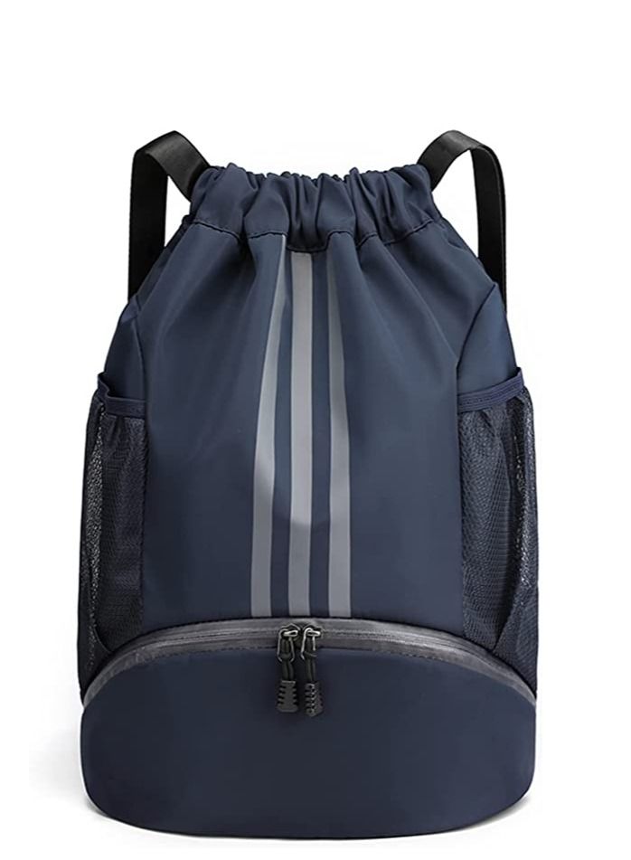 Drawstring Backpack Bag Gym Sack String Men Women Basketball Bundle Pocket Student School Football Storage Large Capacity Fitness Dark Blue S/L