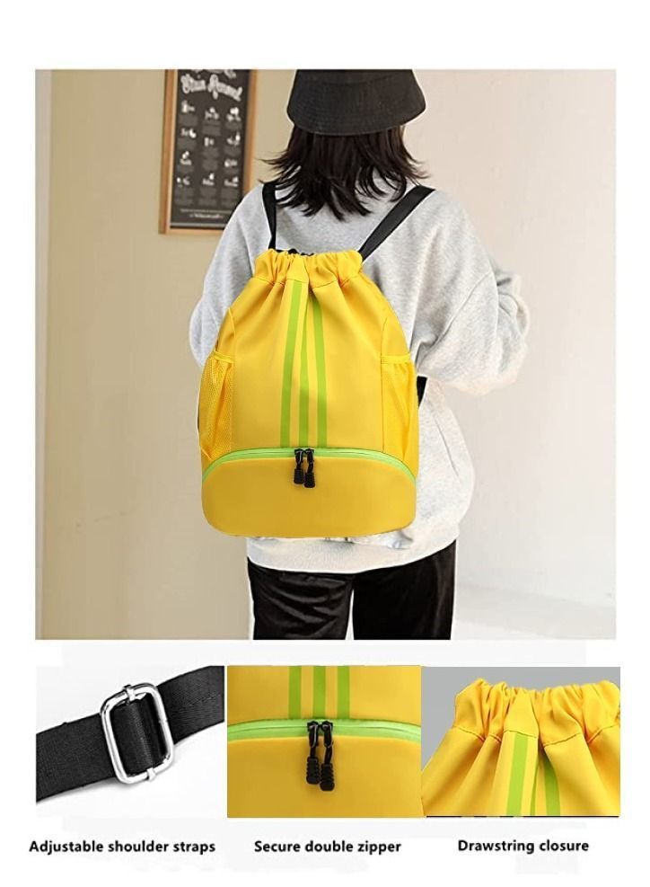 Drawstring Backpack Bag Gym Sack String Men Women Basketball Bundle Pocket Student School Football Storage Large Capacity Fitness Dark Yellow S/L