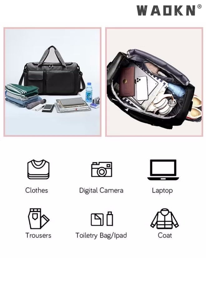 Large Capacity Gym Sacks Waterproof Duffel Bag Gym Duffle Bag, Sports Gym Bag Sports Gym Bag for Men and Women Travel Duffel Bag with Wet Pocket and Shoes Compartment Sports Duffel Bag Black