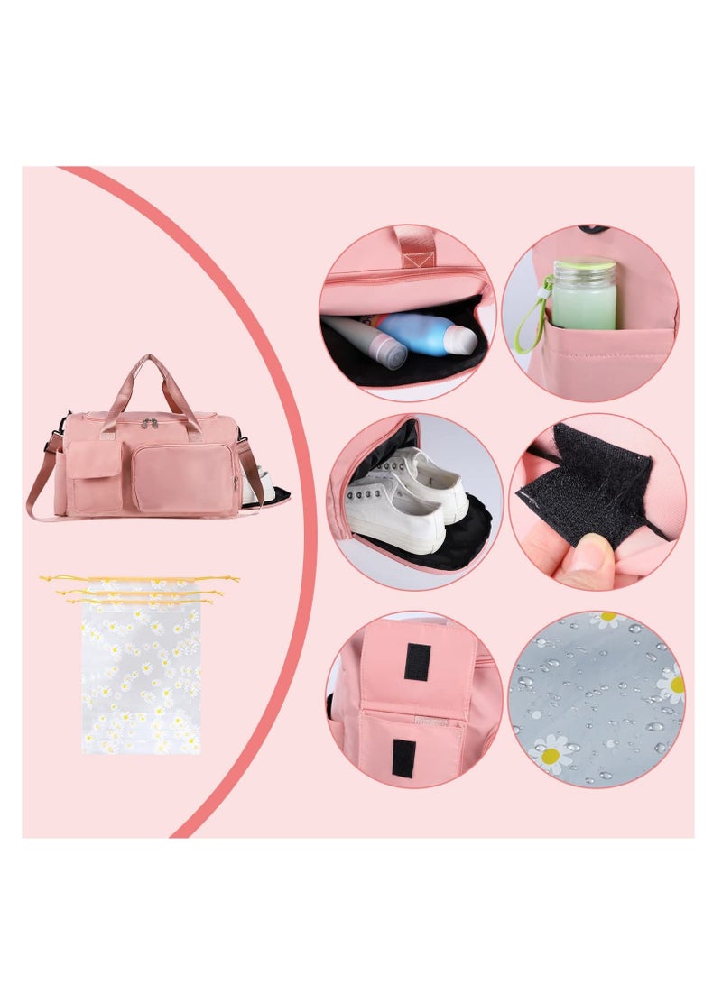 Sports Gym Bag, Foldable Overnight Weekend Bags for Men Women, Lightweight Shoulder Bag with Wet and Dry Separation Large Holdall Cabin Trave(Pink)