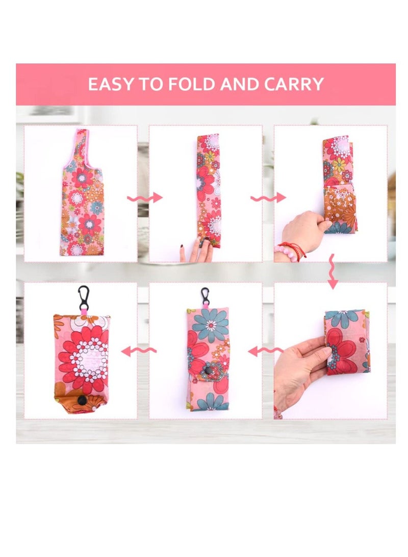 Large Pouch Printed Grocery Bag, 4 Pcs with Handle Waterproof Reusable Grocery Bag, Foldable Extra Large Portable Totes Bag, for Shopping, Travel, Picnic