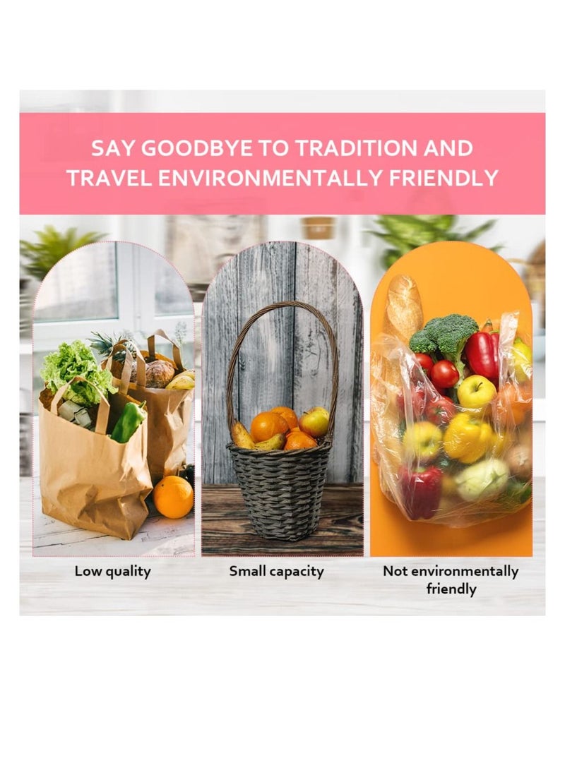 Large Pouch Printed Grocery Bag, 4 Pcs with Handle Waterproof Reusable Grocery Bag, Foldable Extra Large Portable Totes Bag, for Shopping, Travel, Picnic