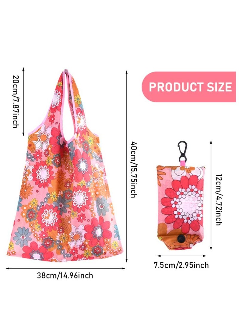 Large Pouch Printed Grocery Bag, 4 Pcs with Handle Waterproof Reusable Grocery Bag, Foldable Extra Large Portable Totes Bag, for Shopping, Travel, Picnic