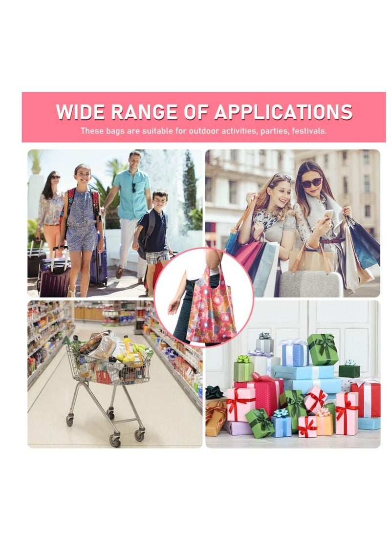 Large Pouch Printed Grocery Bag, 4 Pcs with Handle Waterproof Reusable Grocery Bag, Foldable Extra Large Portable Totes Bag, for Shopping, Travel, Picnic