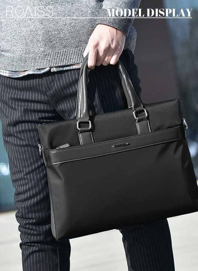 Casual Oxford Business Briefcase Classic Large Messenger Bag Soft Waterproof Wear-resistant Top Handle Handbag for Men Travel Office Work Black