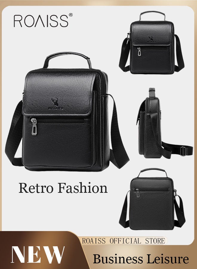 Men Business Leather Crossbody Bag Vertical Type Square Type Shoulder Bag Men Zipper Buckle Leather Messenger Bag Crossbody Shoulder Bag Vintage Handle Bags