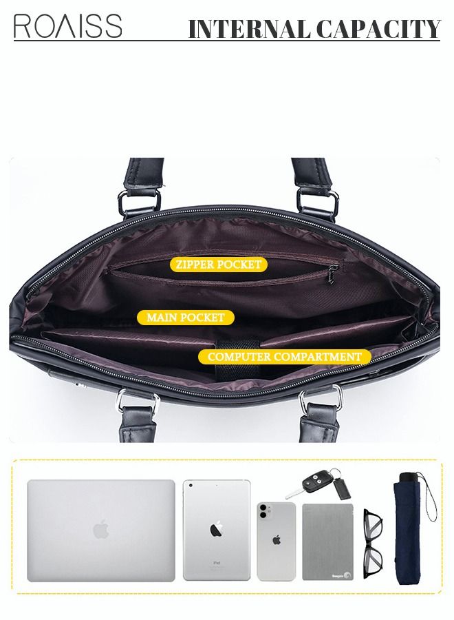 Casual Business Briefcase Laptop Bag Classic Large Crossbody Shoulder Bag Soft Waterproof Wear-resistant Handbag for Men Travel Office Work Black