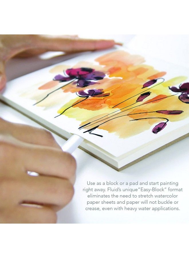 Fluid 100 Artist Watercolor Block 140 Lb (300 Gsm) 100% Cotton Cold Press Pad For Watercolor Painting And Wet Media W/ Easy Block Binding 6 X 8 Inches 15 Sheets