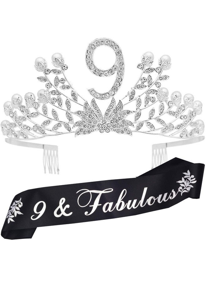 9Th Birthday Sash And Tiara For Girls Fabulous Glitter Sash + Botanic Rhinestone Silver Premium Metal Tiara For Girls 9Th Birthday Gifts For Princess Party