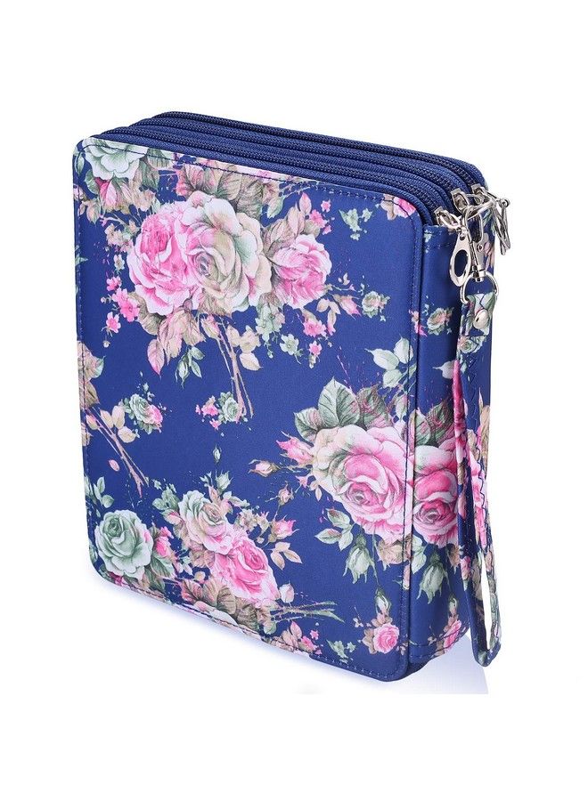 120 Slots Colored Pencil Case With Zipper Closure Large Capacity Blue Rose Oxford Pen Organizer Flower Pencil Holder