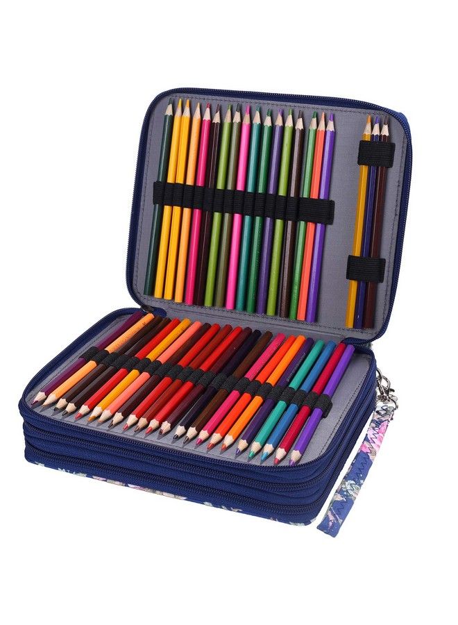 120 Slots Colored Pencil Case With Zipper Closure Large Capacity Blue Rose Oxford Pen Organizer Flower Pencil Holder