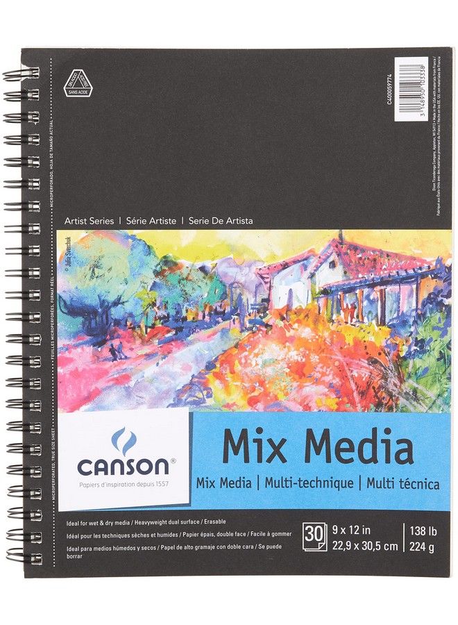 Artist Series Mixed Media Paper Wirebound Pad 9X12 Inches 30 Sheets (138Lb/224G) Artist Paper For Adults And Students Watercolor Gouache Graphite Ink Pencil Marker