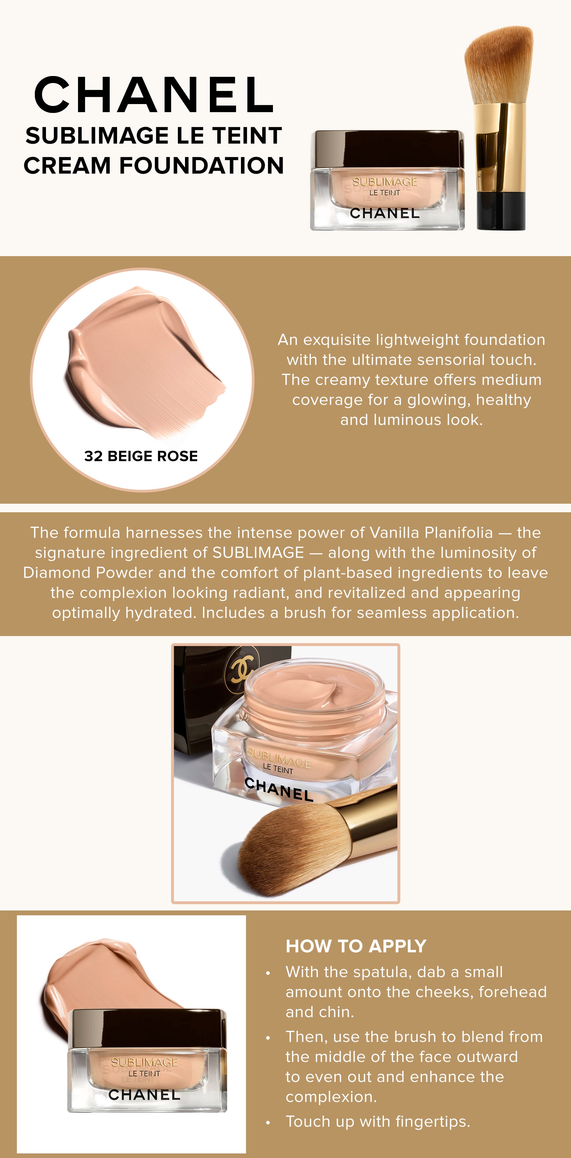 Sublimage Le Teint Ultimate Radiance Generating Cream Foundation With Brush 32 Beige Rose