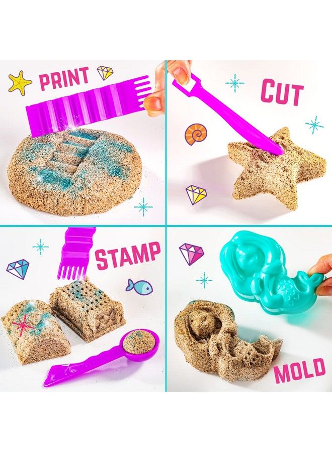 Mermaid Treasures Play Sand Kit 2Lbs Of Magic Sand For Kids Kit With Gems Carry Case And More Kids Toys For Playdates And Great Gift Idea