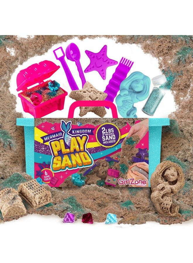 Mermaid Treasures Play Sand Kit 2Lbs Of Magic Sand For Kids Kit With Gems Carry Case And More Kids Toys For Playdates And Great Gift Idea