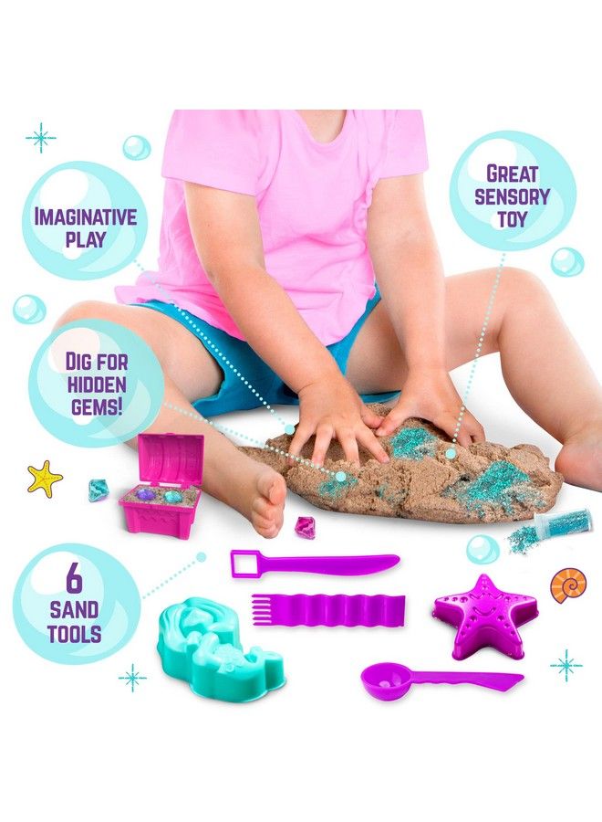 Mermaid Treasures Play Sand Kit 2Lbs Of Magic Sand For Kids Kit With Gems Carry Case And More Kids Toys For Playdates And Great Gift Idea