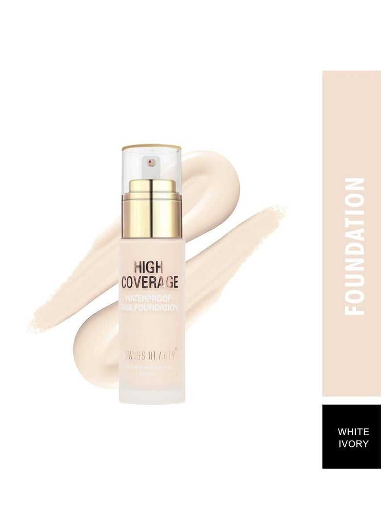 Beauty High Coverage Waterproof Base Foundation with SPF Lightweight Liquid Foundation with Natural Finish| White Ivory 55gm|