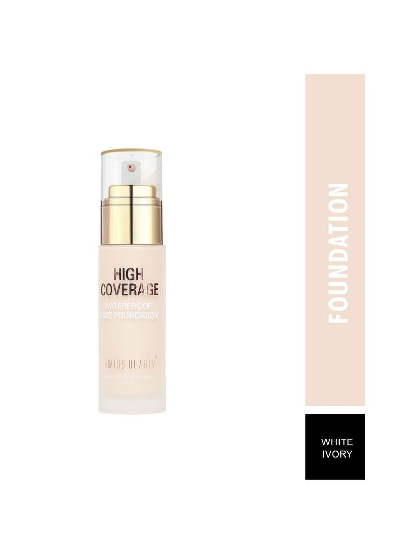 Beauty High Coverage Waterproof Base Foundation with SPF Lightweight Liquid Foundation with Natural Finish| White Ivory 55gm|