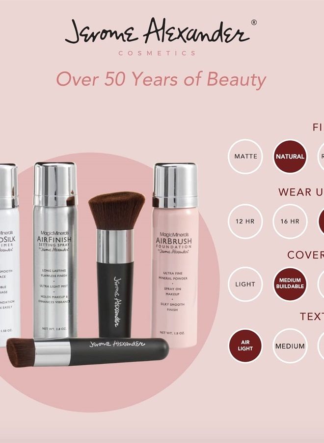 MagicMinerals Deluxe AirBrush Foundation by Jerome Alexander – 5pc Spray Makeup Set with Anti-aging Ingredients for Smooth Radiant Skin (Bright Medium)