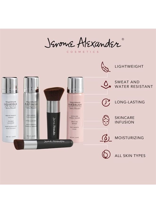MagicMinerals Deluxe AirBrush Foundation by Jerome Alexander – 5pc Spray Makeup Set with Anti-aging Ingredients for Smooth Radiant Skin (Bright Medium)