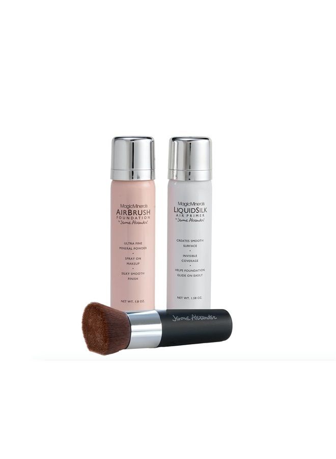 MagicMinerals AirBrush Foundation by Jerome Alexander – 3pc Spray Makeup Set with Anti-aging Ingredients for Smooth Radiant Skin (3 Piece Set, Medium)