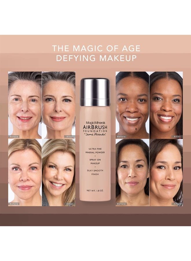 MagicMinerals AirBrush Foundation by Jerome Alexander – 3pc Spray Makeup Set with Anti-aging Ingredients for Smooth Radiant Skin (3 Piece Set, Medium)