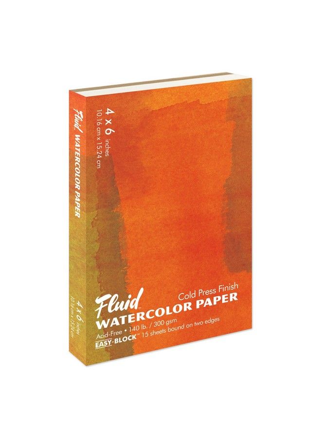 Fluid Artist Watercolor Block 140 Lb (300 Gsm) Cold Press Paper Pad For Watercolor Painting And Wet Media With Easy Block Binding 4 X 6 Inches 15 White Sheets