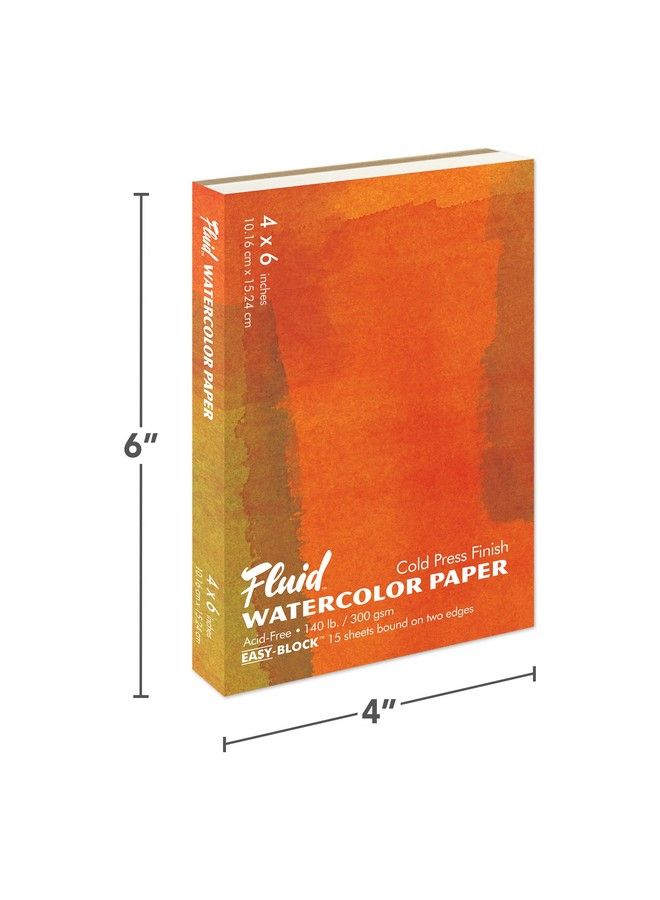 Fluid Artist Watercolor Block 140 Lb (300 Gsm) Cold Press Paper Pad For Watercolor Painting And Wet Media With Easy Block Binding 4 X 6 Inches 15 White Sheets