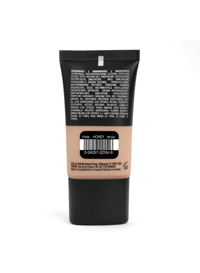 Powder Finish Liquid Foundation, Natural Matte Appearance, Reduces Fine Lines, Covers Large Pores, Hides Imperfections, All Day Wear, Sheer To Medium Coverage, Honey