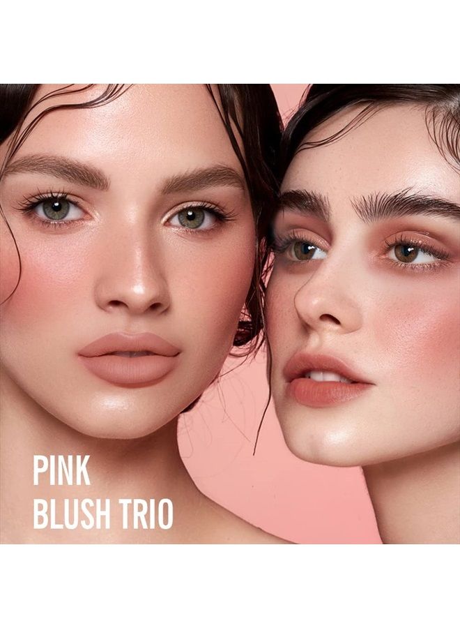 Soft Pink Gel-Cream Blush Trio, Liquid Blush for Cheeks, Weightless, Long-Wearing, Smudge Proof, Natural-Looking, Dewy Finish, Skin Tint Blush Makeup, 0.42 Fl Oz (love pink)