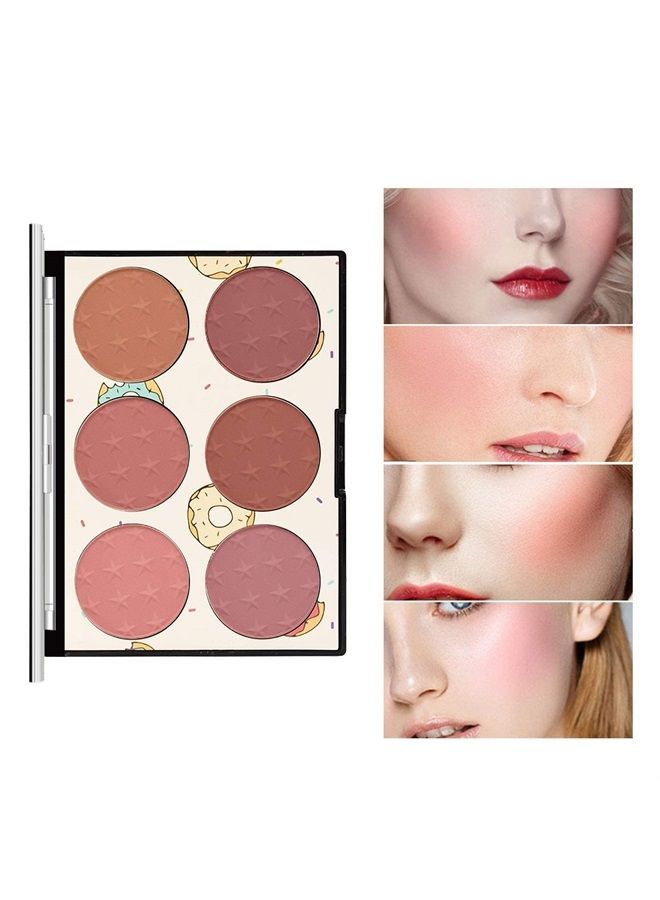 6 Colors Light Luxury Matte Blush Powder Bright Shimmer, Contour and Highlight Blush Palette with Blush Brush, by Ownest Beauty-Set A