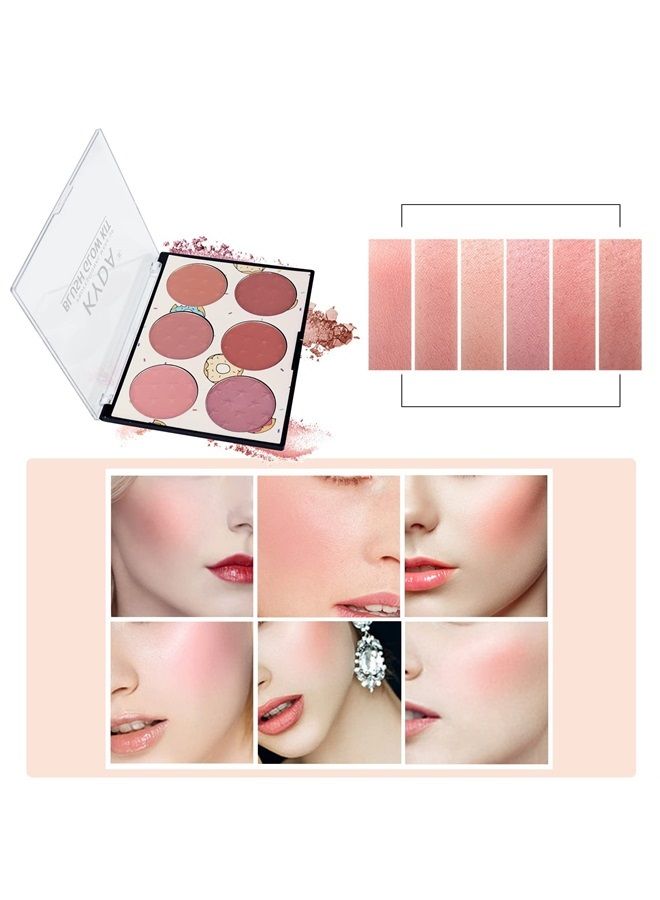 6 Colors Light Luxury Matte Blush Powder Bright Shimmer, Contour and Highlight Blush Palette with Blush Brush, by Ownest Beauty-Set A