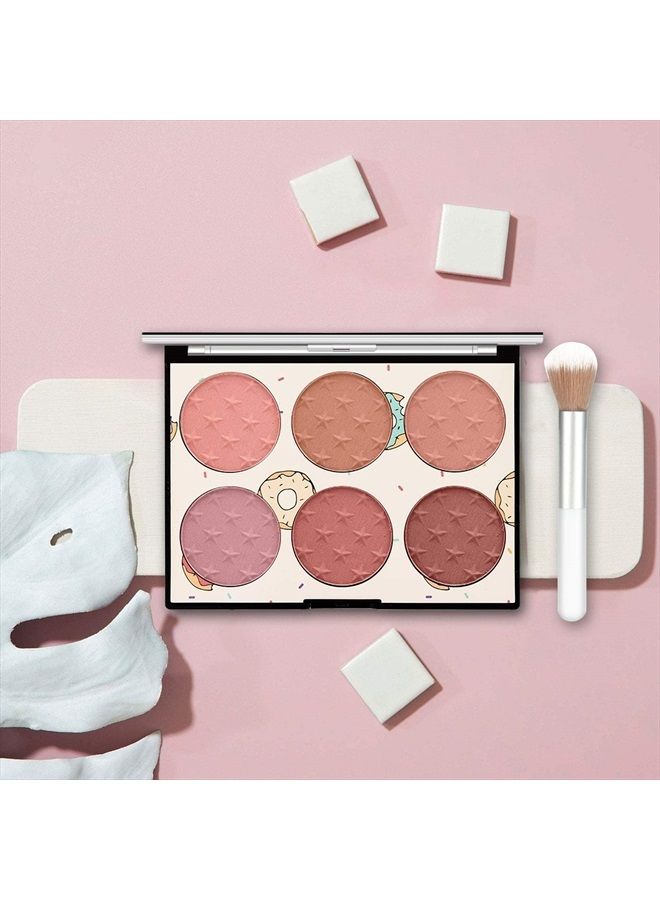 6 Colors Light Luxury Matte Blush Powder Bright Shimmer, Contour and Highlight Blush Palette with Blush Brush, by Ownest Beauty-Set A
