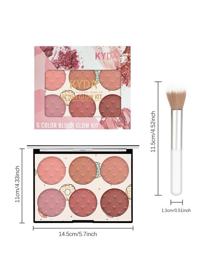 6 Colors Light Luxury Matte Blush Powder Bright Shimmer, Contour and Highlight Blush Palette with Blush Brush, by Ownest Beauty-Set A