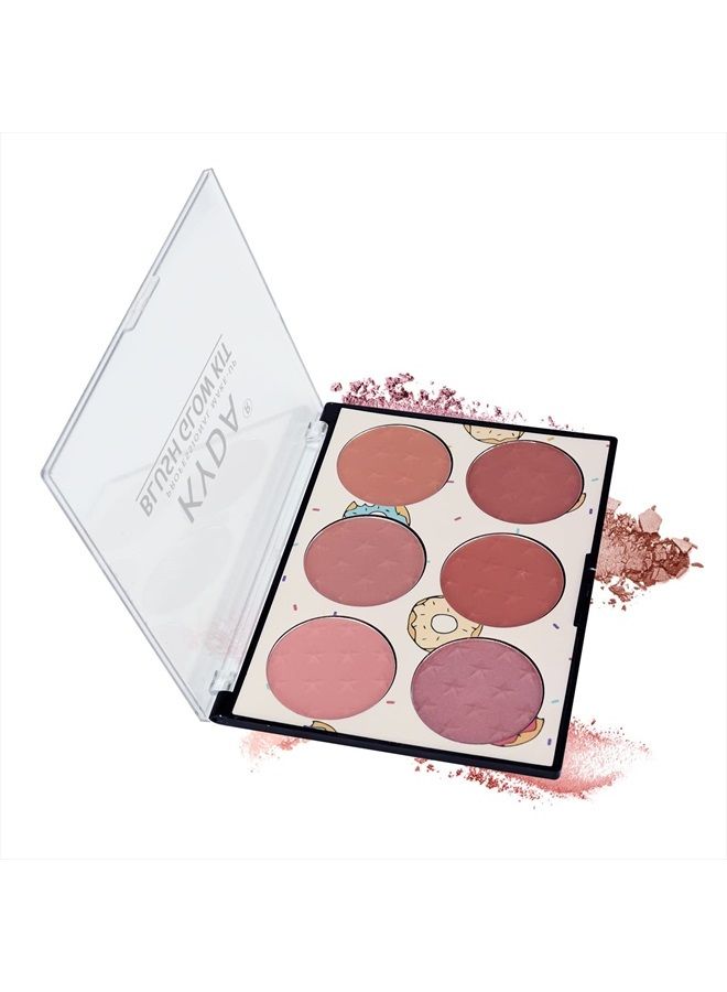 6 Colors Light Luxury Matte Blush Powder Bright Shimmer, Contour and Highlight Blush Palette with Blush Brush, by Ownest Beauty-Set A