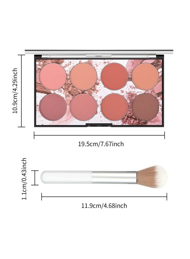8 Colors Face Blush Palette,Light Luxury Blush Palette Matte Blush Powder Bright Shimmer Face Blush,Contour and Highlight Blush Palette with Brush, by Ownest Beauty
