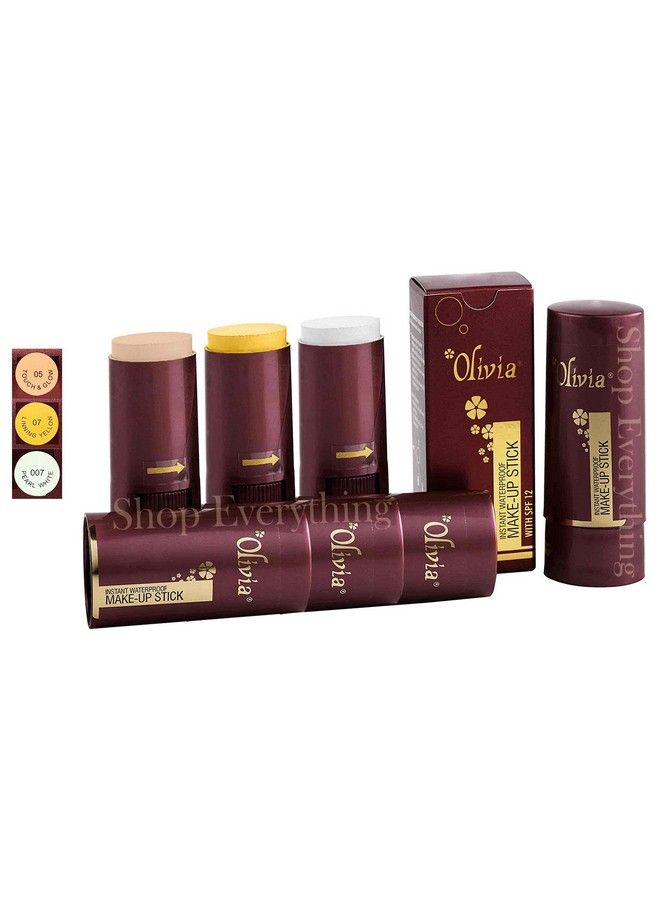 Instant Waterproof Radiant Makeup Stick Spf 12 Radiant Finish 15G (Pack Of 3) Lining Yellow 07 Pearl White 007 Touch Glow 05