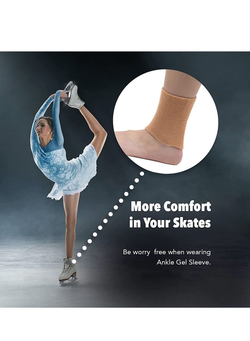 Ankle Gel Sleeves - Padded Skate Socks Ankle Protection Figure Skating, Hockey, Roller, Inline, Riding, Ski or Equestrian Tall Boots Tan, 2 Ankle Gel Sleeves